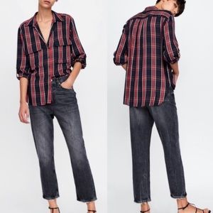 Zara Plaid Button Up Top